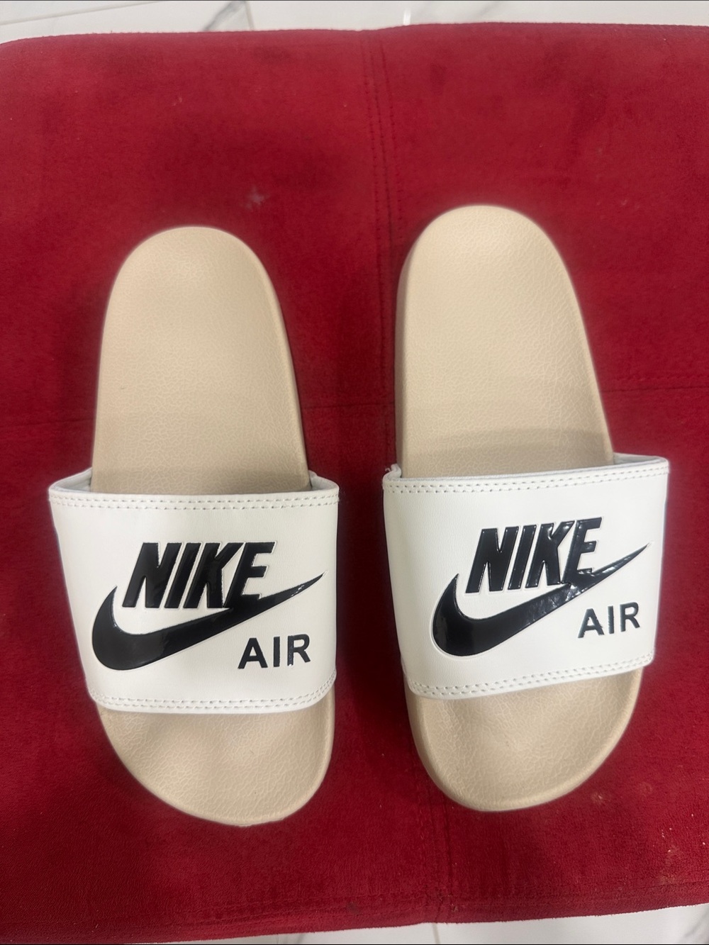 Nike White and Beige Kids' Air Slide Sandals